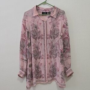 Dana Buchman Vintage 100% Silk Light Pink Floral Shirt 22